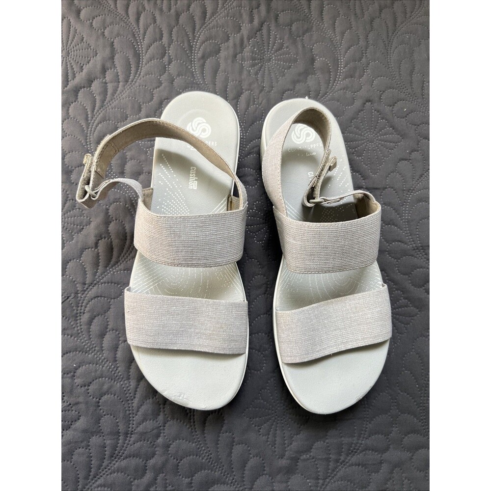 Clarks Cloudsteppers Grey Stretch Adjustable Sandal Soft Cushion SZ 8.5M Comfort